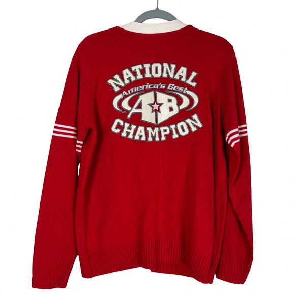 Retro Varsity Cardigan Sweater Red Preppy Cheerleader Y2K Letterman Halloween - Picture 4 of 6